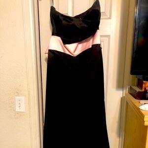 Bill Levkoff satin black strapless gown